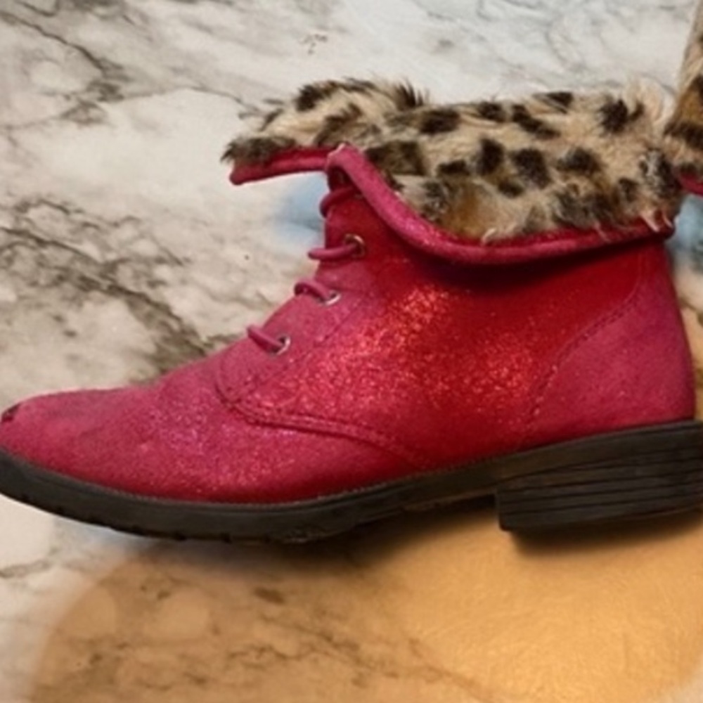 FabKids Pink Leopard Faux Fur Toddler Boots Size 12